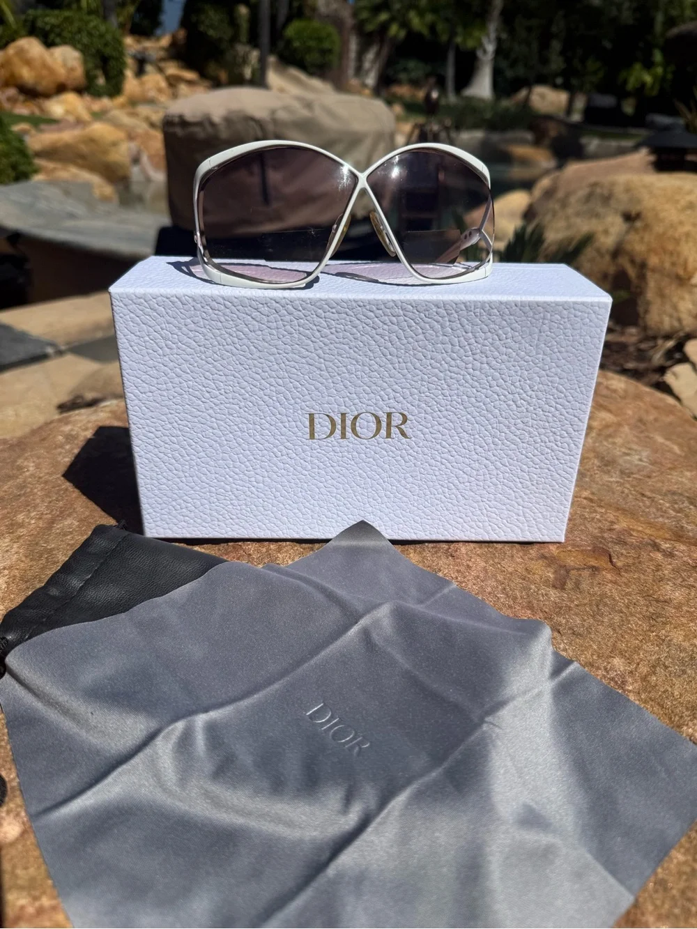 Vintage Dior oversized White Frame reader Sunglasses with Pink Gradient Lenses